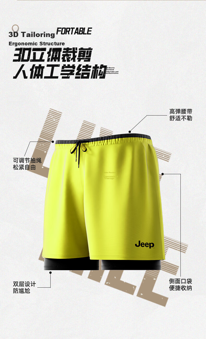 JEEP Men's Quick-Dry Beach Shorts Water-Resistant Men's Hot Spring Swim Trunks Surfing Shorts with Goggles and Swim Cap Set Lemon Yellow 3XL 4