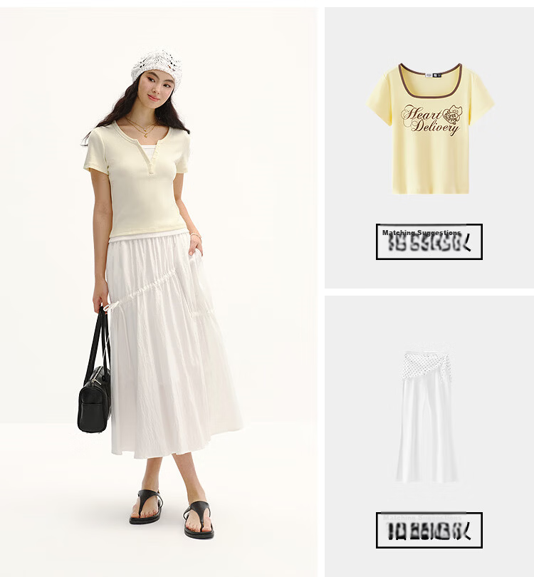 Semir Mall Style | Women's Summer Short Sleeve T-Shirt, Short Colorblock Fake Two-Piece, 2026 Shoulder Top 101326100004 16