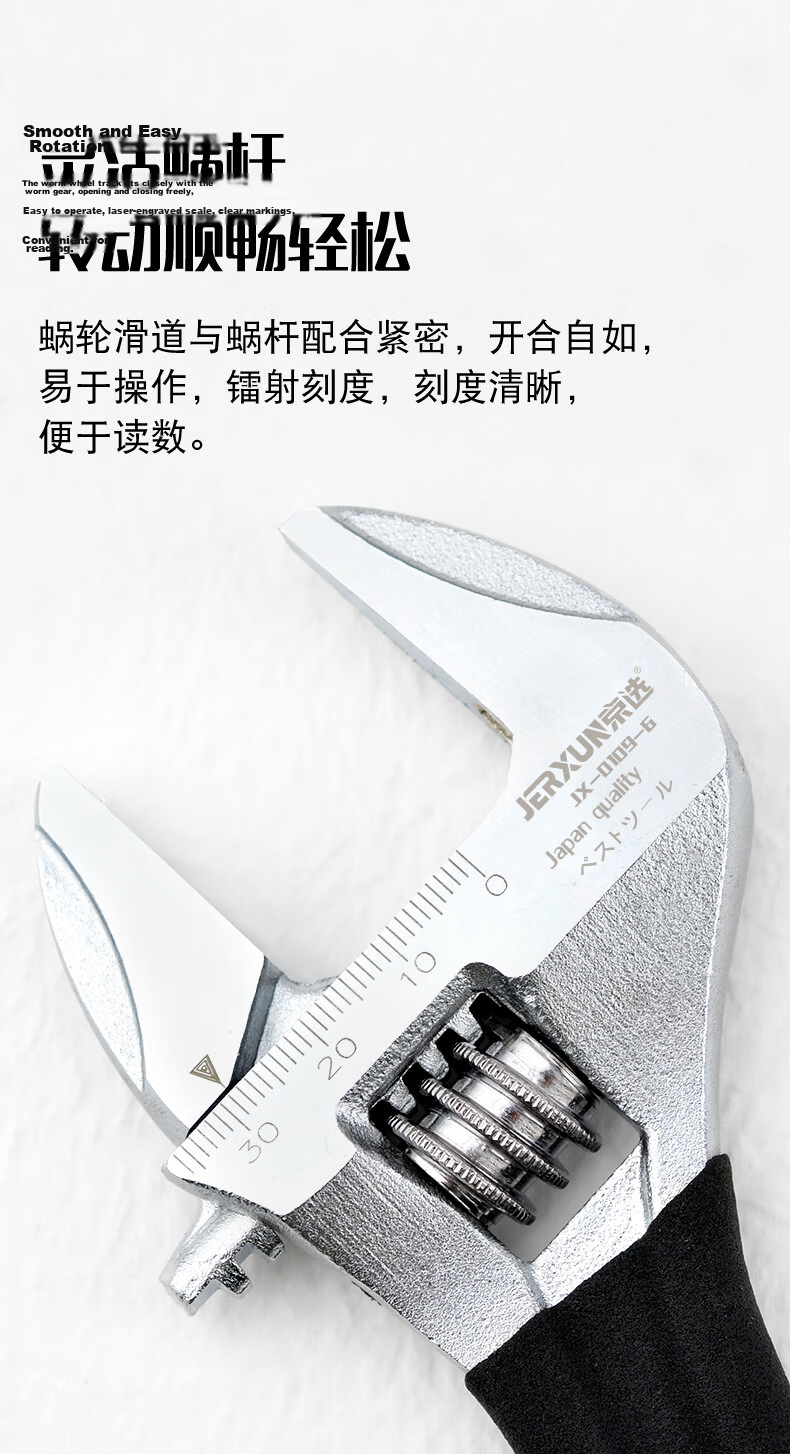 JERXUN Adjustable Wrench, Multi-Functional Thin Short Handle Wide-Mouth Quick-Release Pipe Wrench Tool 9