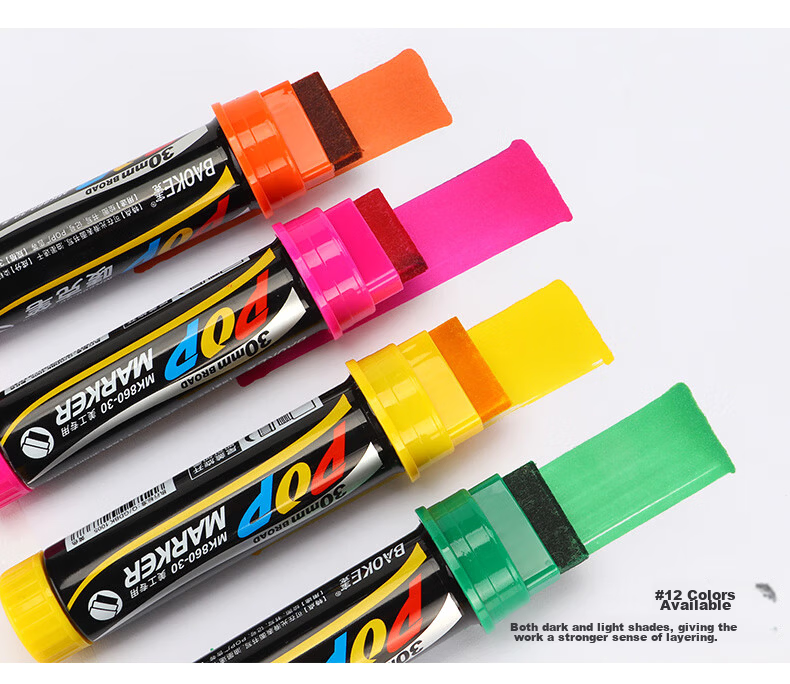 BAOKE MK860-12 POP Marker Large Capacity 12mm Hand Drawing Pen Refillable Poster Advertising Pen Colorful Waterproof Fade-Resistant Red Single Pack 10
