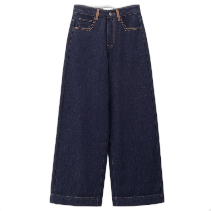 Giordano Designer Women's Patchwork Loop Embroidered High-Waist Wide-Leg Raw Denim Jeans 18415534