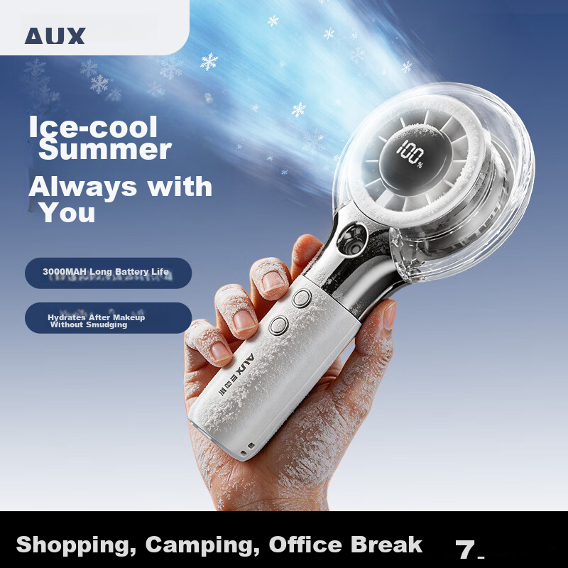 AUX Handheld Portable Mist Fan Long Battery Life Office Outdoor High Power USB Small High-Speed Energy-Saving Rechargeable Fan