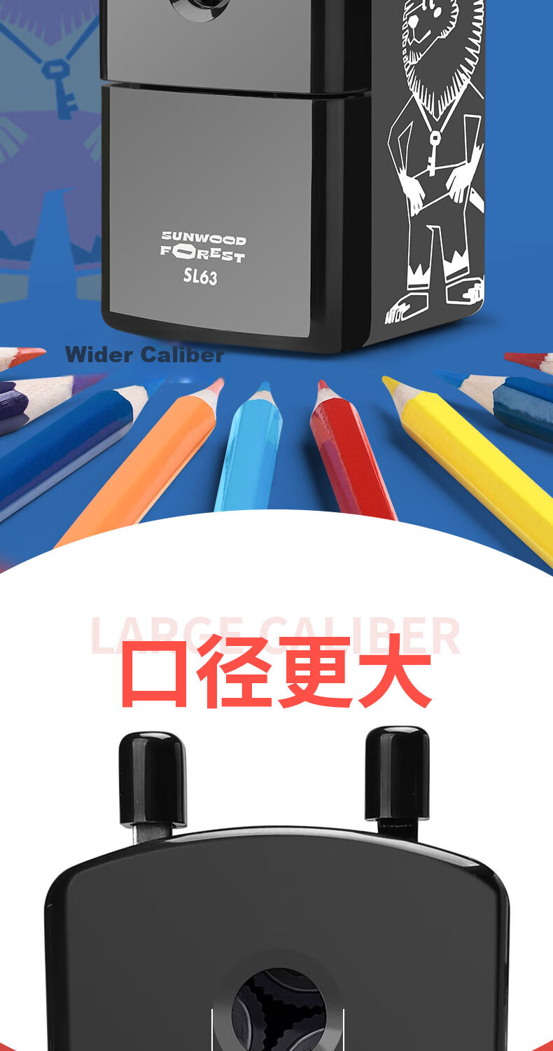 SUNWOOD Hand Crank Large Diameter Thick Triangular Pencil Sharpener Black SL63 Tiandongming Co-Creation Forest Series 4