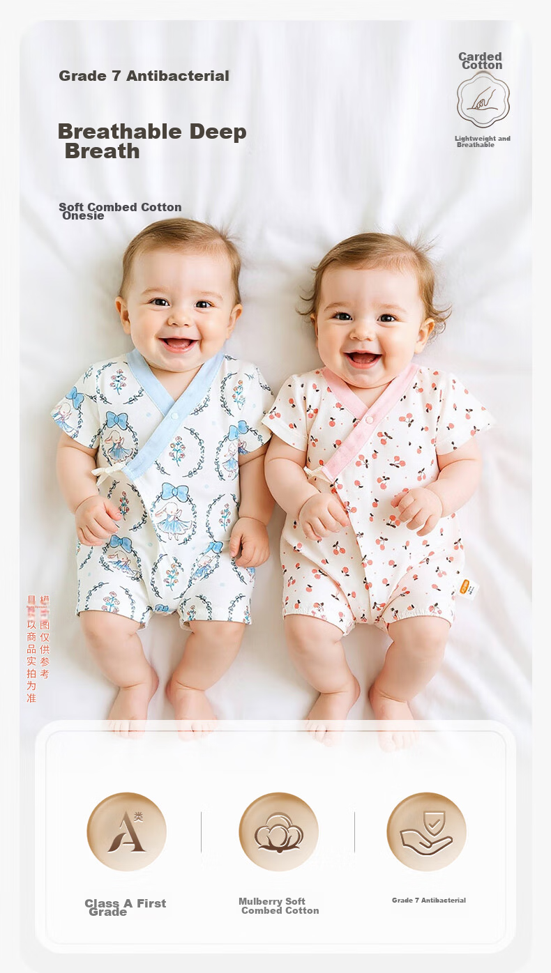 Babyprints Infant Romper, Baby Short-Sleeve Bodysuit, Summer Pure Cotton Onesie, Soft Belly-Protecting Full Moon Outfit, Blue, Size 66 1