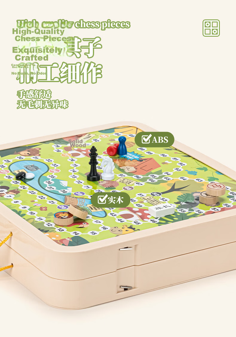 COODORA Board Games Set: Checkers, Chinese Chess, Five-In Multi-Purpose Chessboard Toy for Children Ages 7-14 Birthday Gift 10