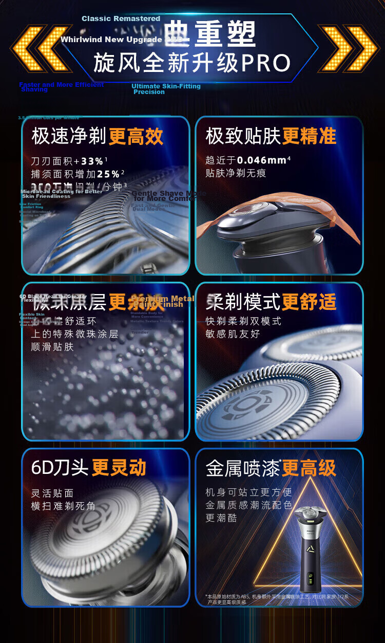PHILIPS Electric Shaver Cyclone 3 Series PRO Razor Windchase 6D Floating Blade Head Birthday Gift for Men Boyfriend Husband Father 4