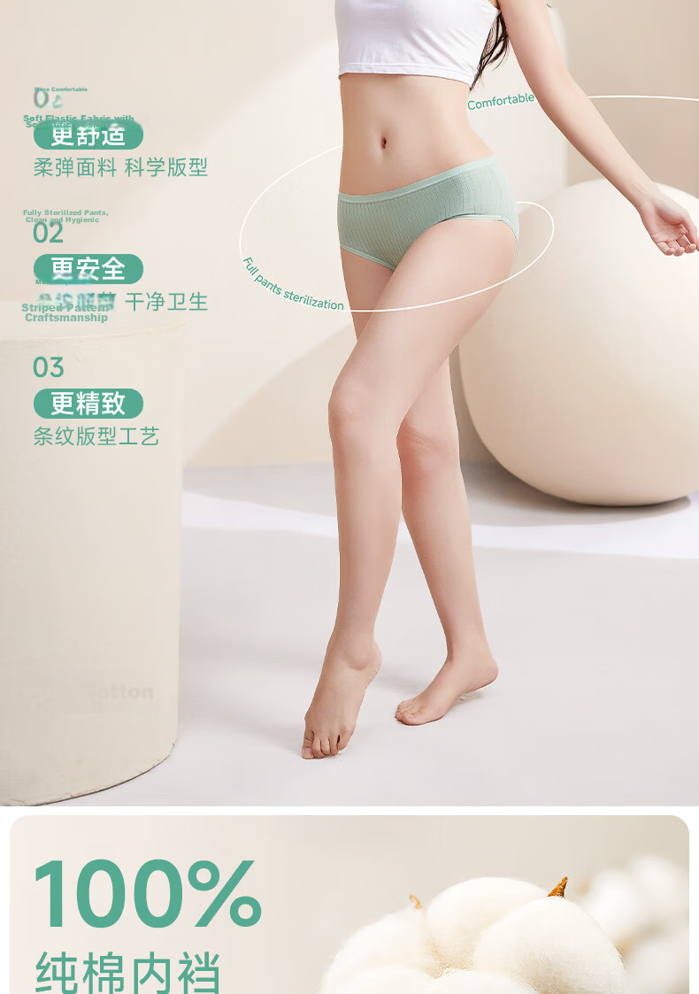 Qihaiqiu 8-Pack Disposable Women's Striped Cotton Double-Crotch Sterilized Individually Packaged Maternity Postpartum Daily Use Panties - 2XL 5