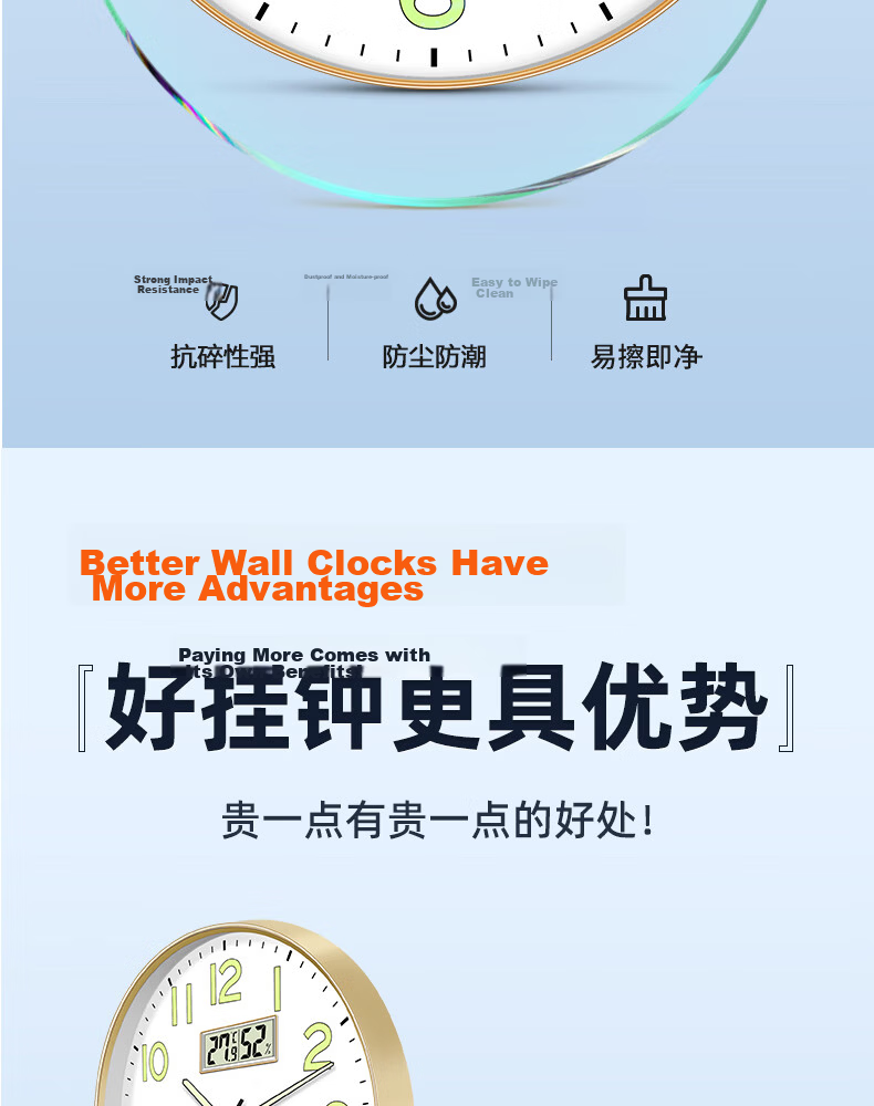 Zhong Xiaobai Wall Clock Living Room Home 2026 New Silent Perpetual Calendar Temperature and Humidity No-Drill Quartz Wall Clock 18