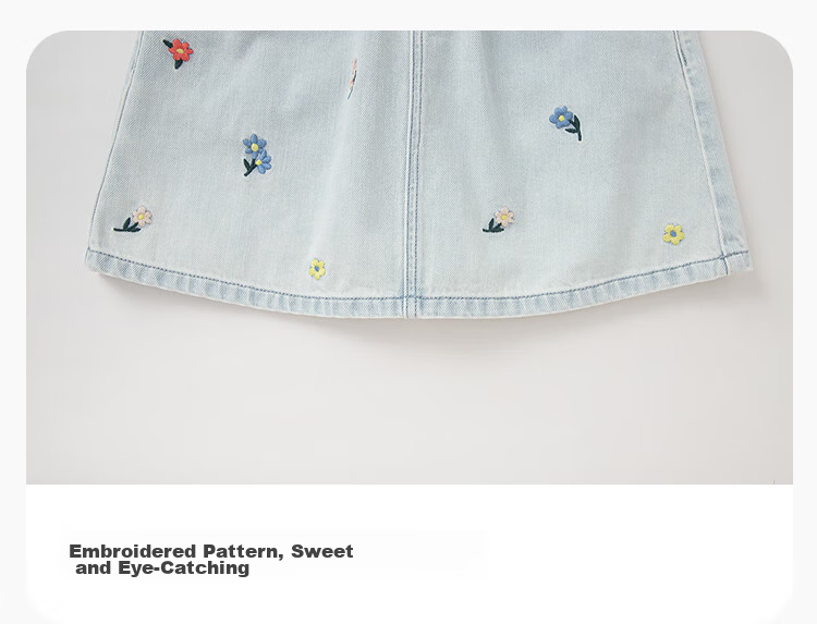 BALABALA Children's Clothing Girls' Shorts Summer 2025 All-Cotton Denim Casual Embroidered Puff Skirt 208225110004 7