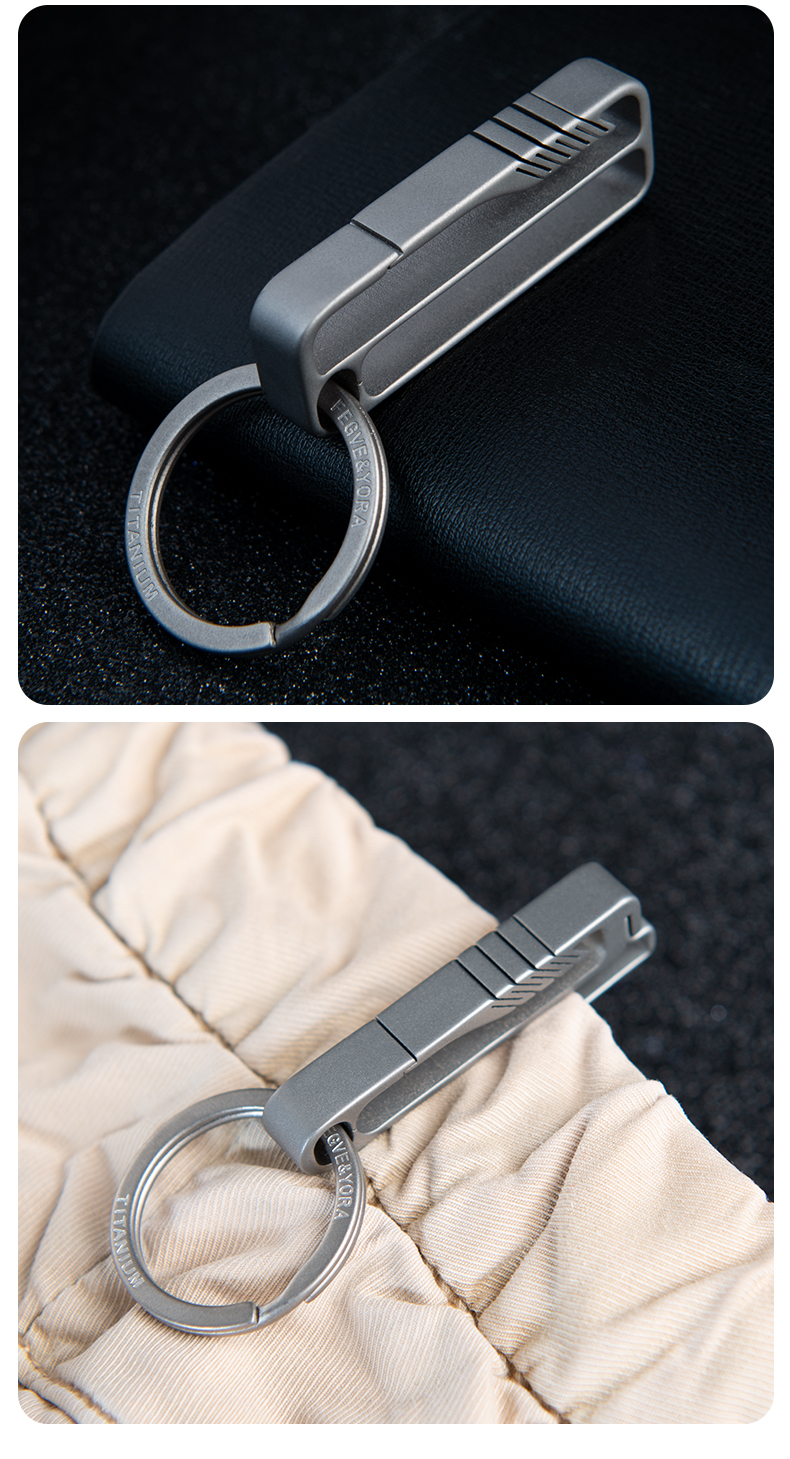 YORA Titanium Alloy Belt Clip Keychain, Leather Belt Buckle, Men's Waist-Hanging Belt Clip, Men's Sports Pants Car Key Ring Pendant 8