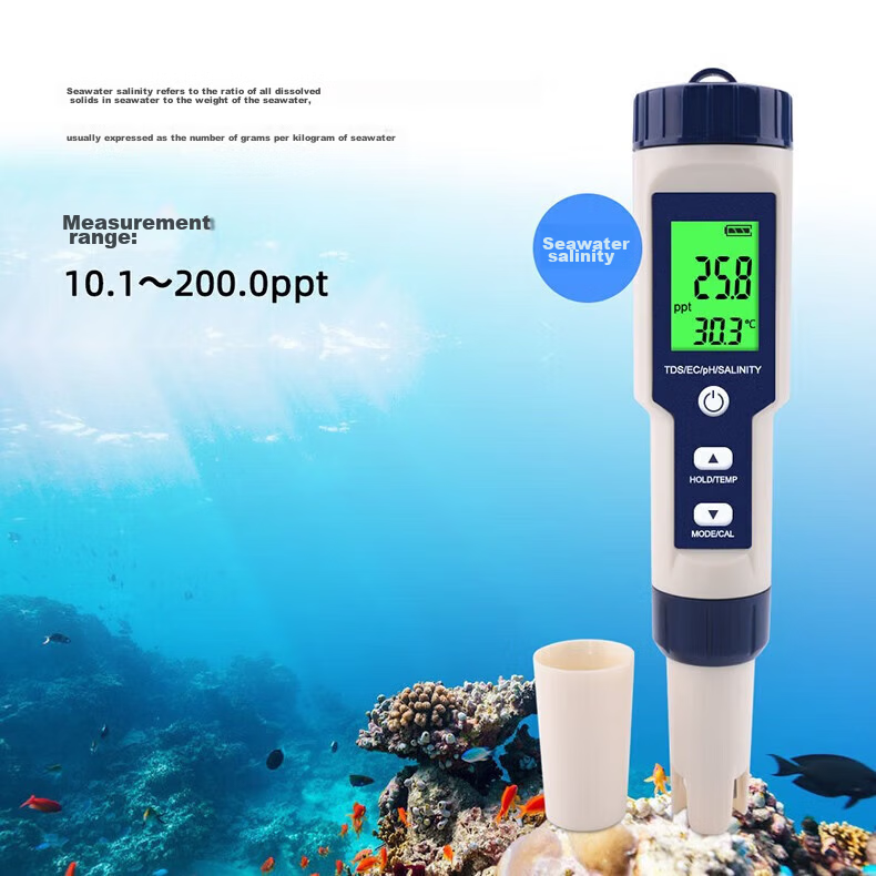 Honggong Water Quality Tester PH/EC/TDS Temperature Salinity Acidity Conductivity 5-in-1 High-Precision Meter Pen 12