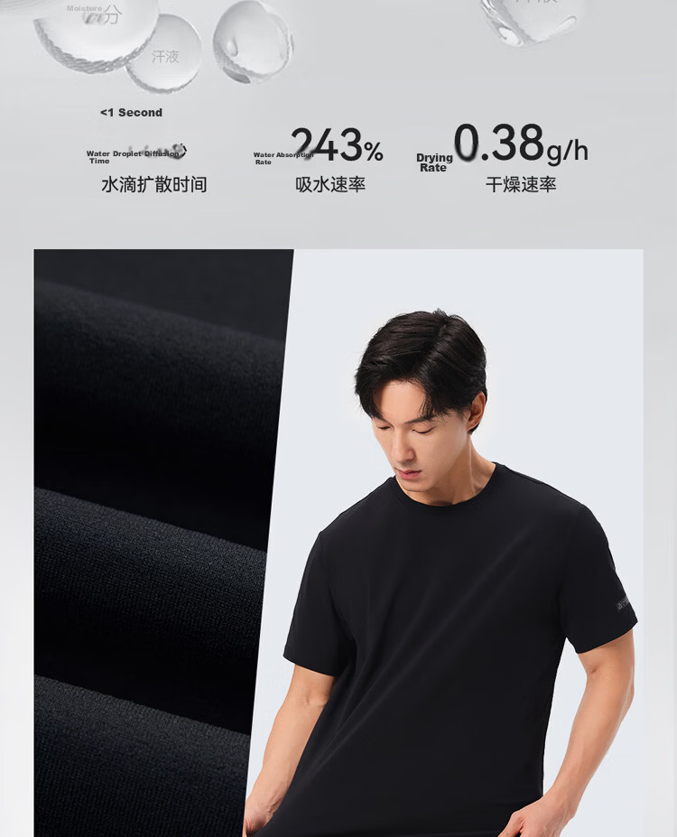 Pelliot Outdoor Quick-Dry T-Shirt Summer Short Sleeve Men Quick-Dry Breathable Antibacterial Crew Neck Half Sleeve 11421509 Black XL 5
