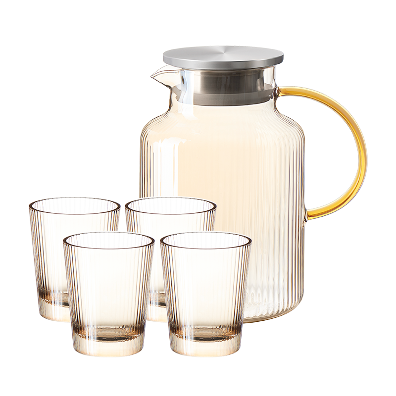 JD Original Hot Water Pitcher Set with Heat-Resistant High-Temperature Tea Infuser Pitcher And Cups, 1.75L Pitcher with 4 Cups