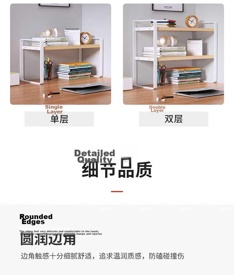 Ourunzhe Desktop Storage Rack, Multi-Layer Desk Organizer, Student Dorm Office Storage Shelf, Double-Layer White 12