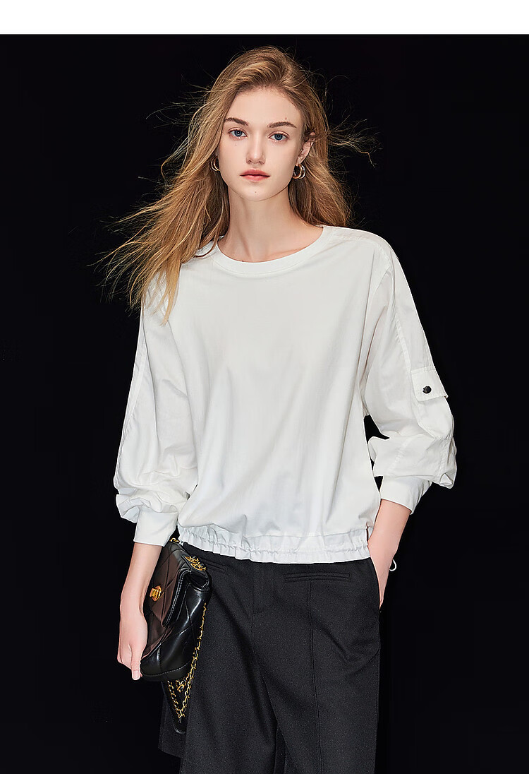 Dme [Encounter Virgo] Spring And Autumn Simple Commuter Workwear Pocket Shirt, Comfortable Elastic Hem Blouse Women's Top 2