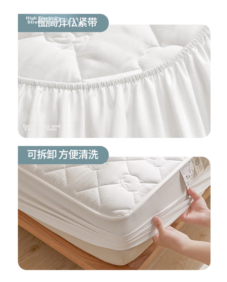 Hodo A-Class 100% Xinjiang Cotton Pure Cotton Fitted Sheet 1.8m x 2m Mattress Protector Quilted Bed Cover Charlotte-White 20
