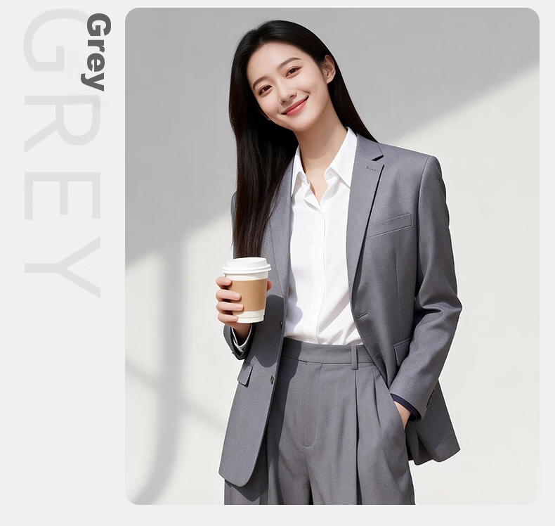 Yulixi Gray Women's Suit Set High-End Professional Formal Slim Fit Wrinkle-Free Blazer for Petite Interview and Commuting 19