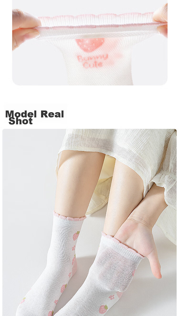 Miiow Kids Girls Cotton Summer Thin Breathable Mid-Calf Mesh Socks Baby Sports Letter Casual Mid-Calf Socks 12