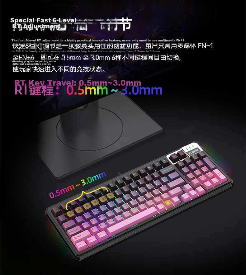 Western Hunter CK98PRO Magnetic Axis Keyboard 98-Key Wired Gaming Keyboard Full-Key Hot-Swappable FPS Dual-Drive Valorant Delta PUBG Gaming Keyboard 10