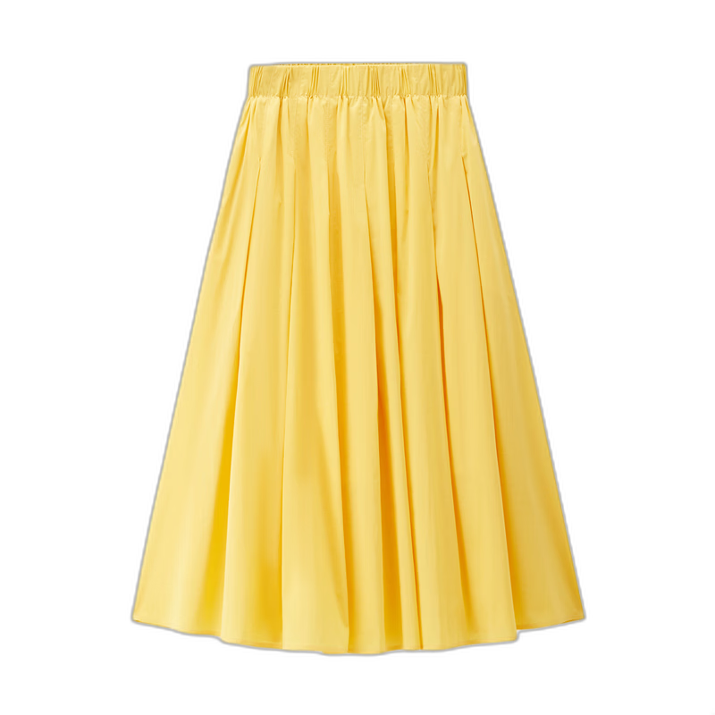 Giordano Designer Pleated Flared Skirt Women's 2026 Summer Yellow Elastic Waist Skirt 18466204