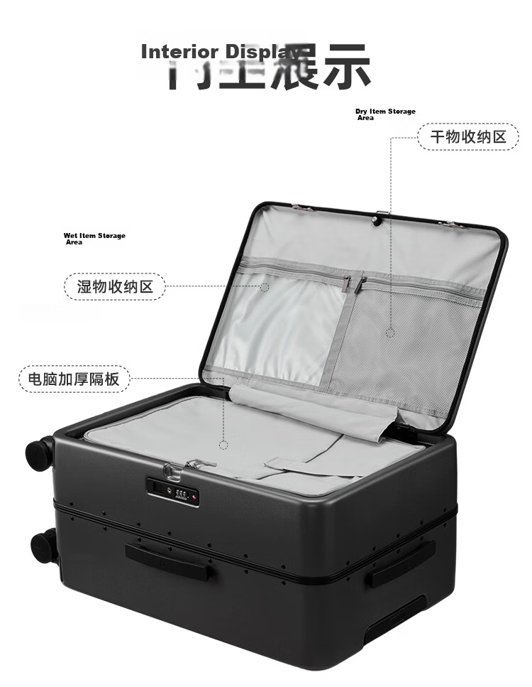 JD Original Wujian One-Click Front Opening Aluminum Frame Suitcase for Men And Women, Large Capacity Carry-On Luggage, Deep Sea Blue, 20 Inches 14