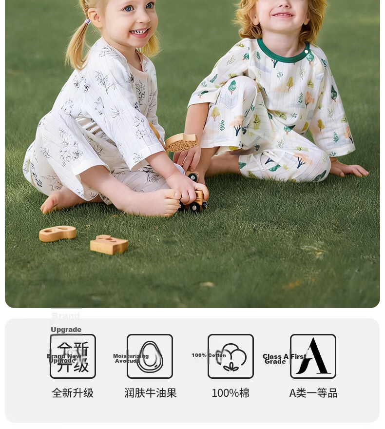 ELLE BABY Baby Sleepwear Fruit Pattern Spring Summer Two-Piece Air Conditioning Suit Children's Pure Cotton Homewear Forest Fairy Tale 80 3
