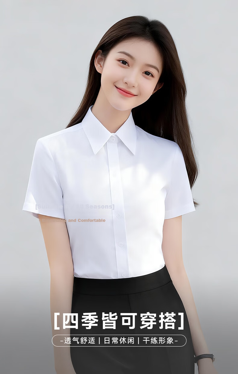 Yulixi Women's Short Sleeve White Shirt Summer Casual Versatile Base Shirt Commuting Interview Wrinkle-Resistant Professional Formal Shirt 1