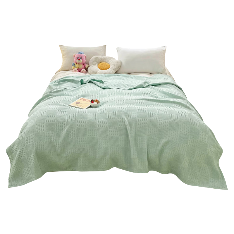 Grace Pure Cotton Class A Waffle Weave Towel Blanket Air Conditioning Blanket Airline Blanket Sofa Blanket Nap Blanket Bamboo Shadow Green 1.4*2m