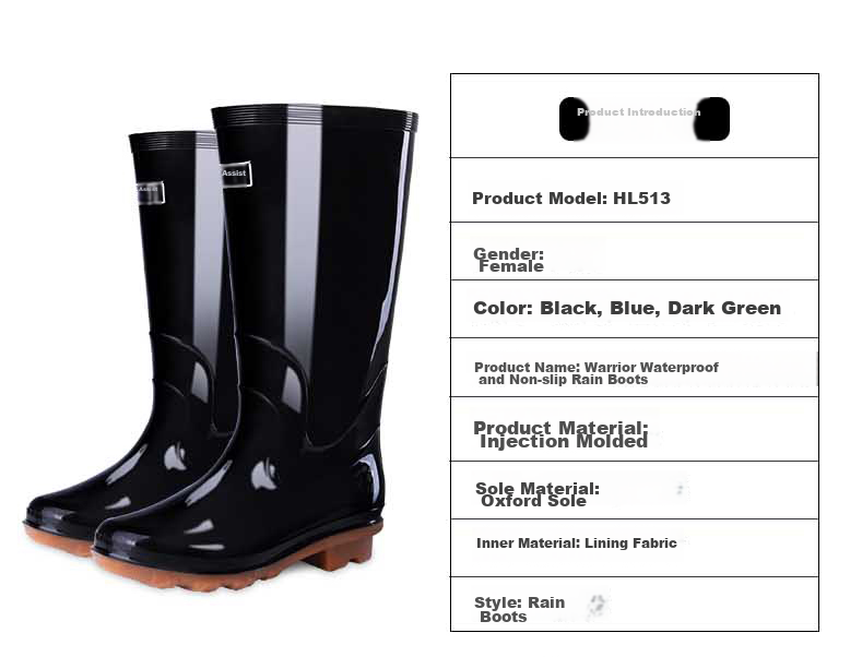Huili Women's Fashion Rain Boots, Water Shoes, Outdoor Waterproof Non-Slip Wear-Resistant Comfortable Overshoes HL513 High-Top Black Size 40 2
