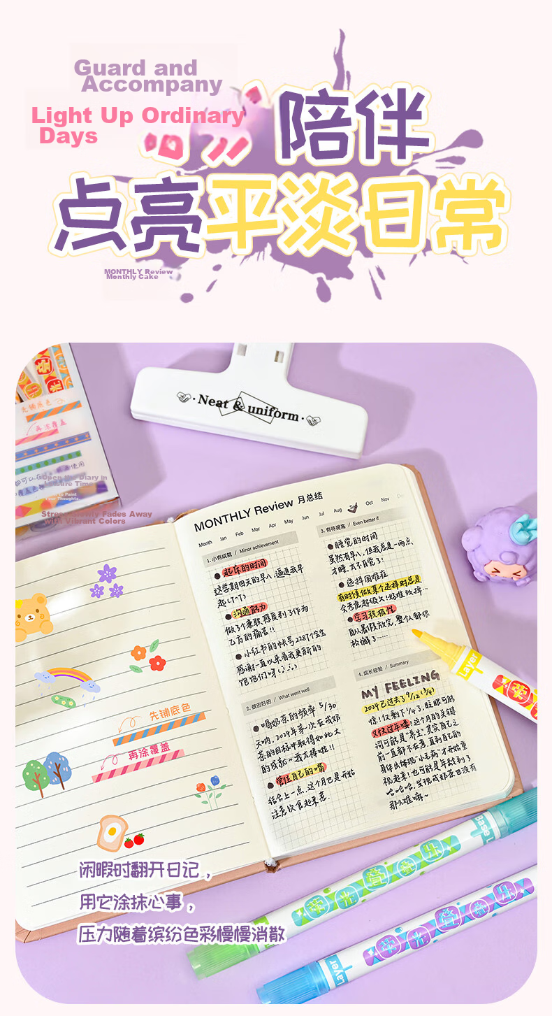 WenDuo 12-Color Highlighters, Dual-Tip Markers, Colorful Pens for Emphasizing Key Points, Essential Stationery for Primary And Middle School Students, Back-To Supplies, Layered Colors, 6-Pack WD-1276 12