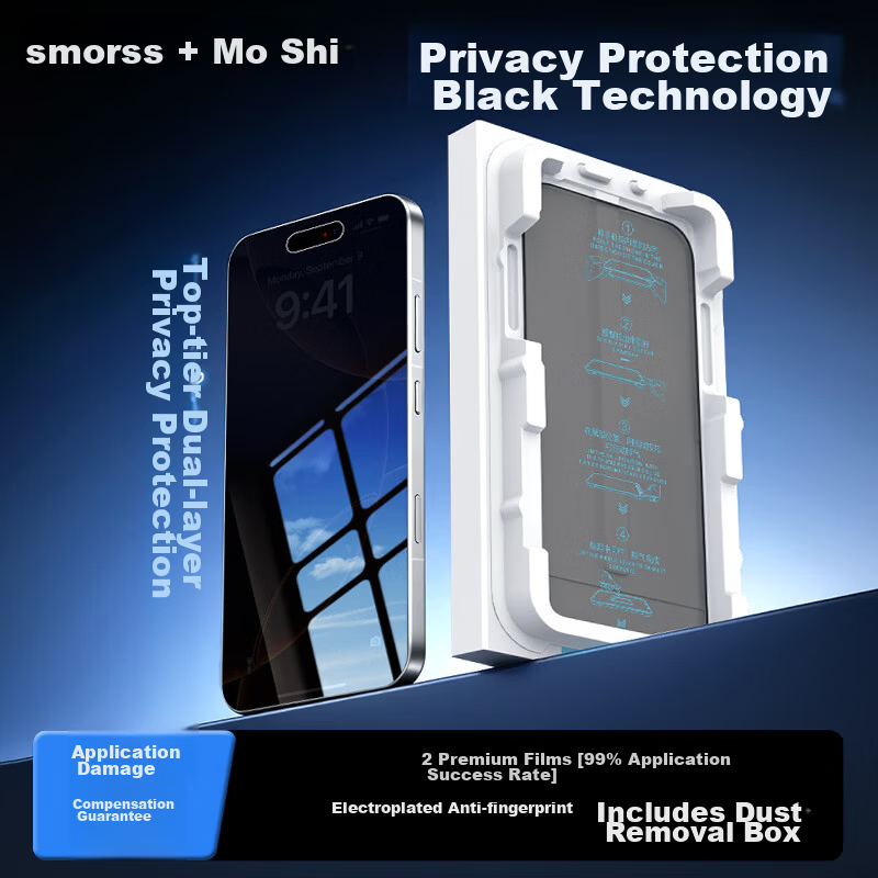 Smorss [2-Pack 28° Privacy Screen Protector] Compatible with iPhone 16 Anti-Peeping Tempered Glass Film, Dust-Free Installation, Anti-Spy, Drop Resistant, Anti-Fingerprint Full Screen Protection Film 1
