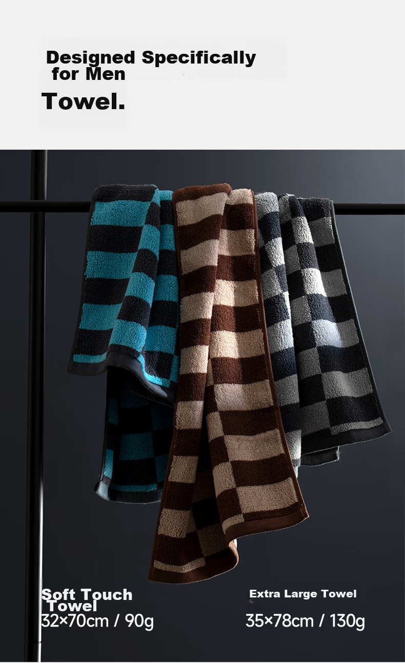 Zui Shenghuo Extra Large Men's Towels 3-Pack Pure Cotton Highly Absorbent Lint-Free Adult Antibacterial Class A Face Towels Brown Gray Blue Gray 3