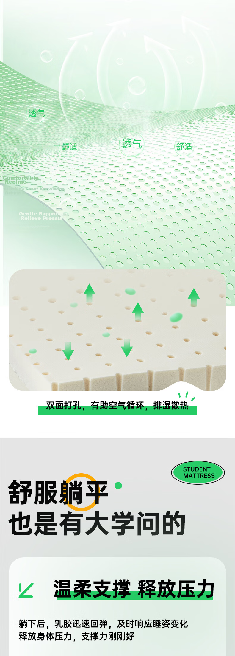 Mengyishu Natural Latex Mattress, 1 Meter X 2 Meters, Imported from Thailand, Rubber, Student Dormitory, Single Tatami Soft Bed Pad 3