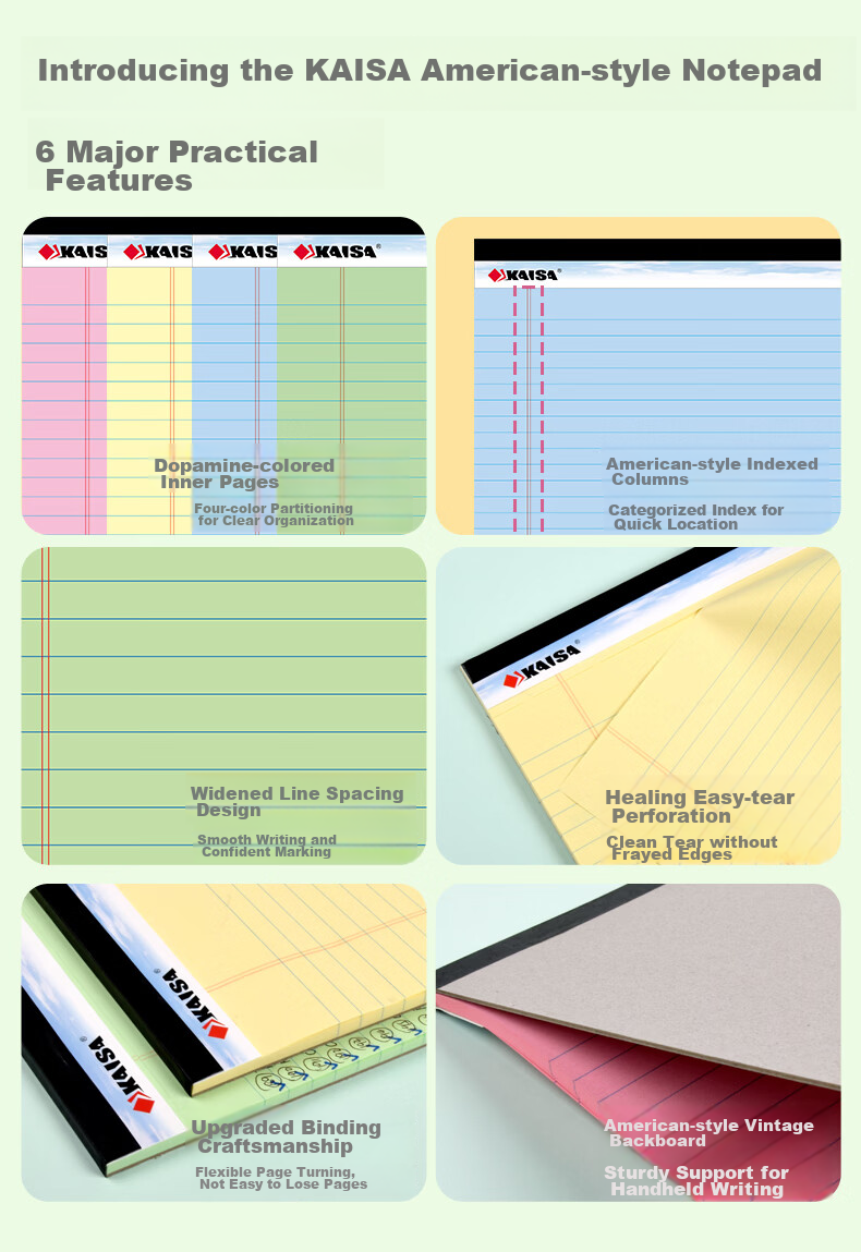 KAISA Yellow Flip-Top American Style A4 50-Sheet Sectioned Perforated Notebook Thin Draft Notebook College Student Exam Vocabulary Notebook 2-Pack 2