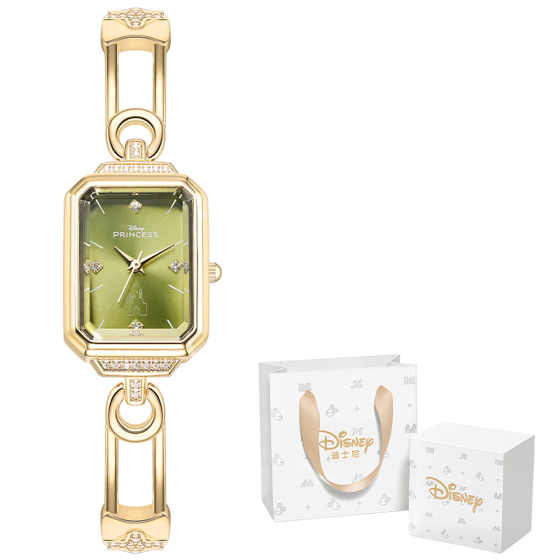 Disney Women's Luxury Niche Elegant Small Pin Square Green Watch Birthday Valentine's Gift