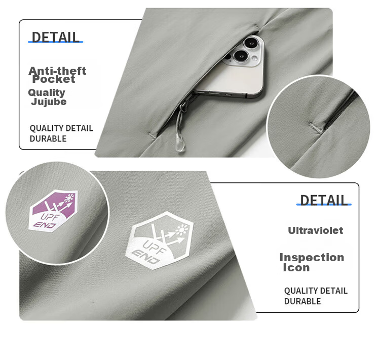 JEEP Men's Summer Long Sleeve Sun Protection Jacket Outdoor Sports Hooded Skin Jacket Men's Pine Gray XL 7