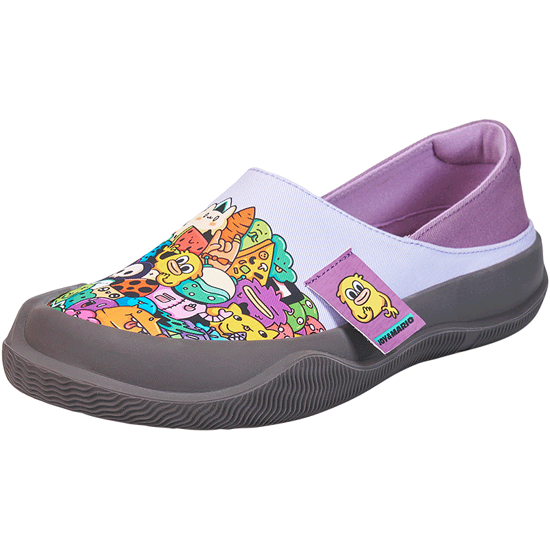 J&M Women's Loafers Flat Slip-On Graffiti Casual Commuter Canvas Shoes Purple Size 36
