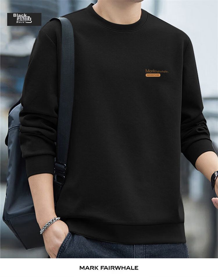 MARK FAIRWHALE Men's Sweatshirt Spring and Autumn Simple Versatile Long Sleeve T-Shirt Base Shirt Casual Jacket White L 14