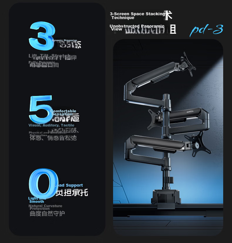 Brateck Beihu Dual-Screen Monitor Stand, Mechanical Arm One-To Computer Stand, Multi-Screen Extension Desktop Mounting Base, Screen Lifting Suspended Riser Stand E270-2 3