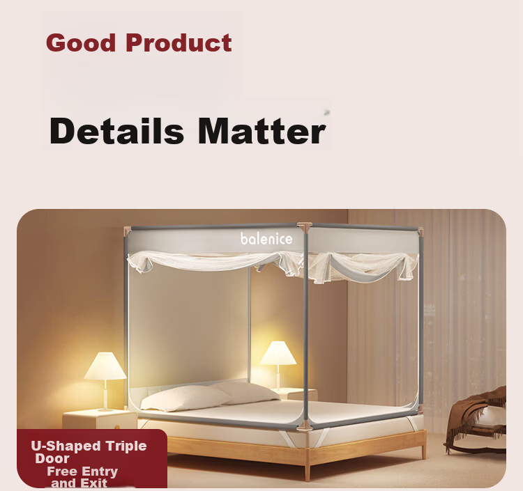 MUJI Workshop Muji Fabric Mosquito Net Frame 1.5x2m Home Three-Door Anti-Fall Baby Reinforced Stand Gray 11