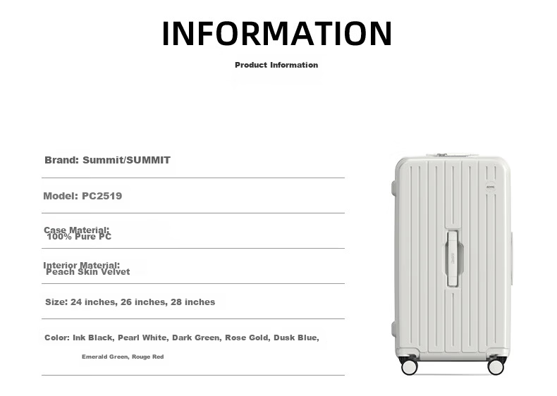 SUMMIT Luggage, 26-Inch Trolley Suitcase, Pure PC Material, Trunk 37, Wet And Dry Separation, PC2519 Black 27