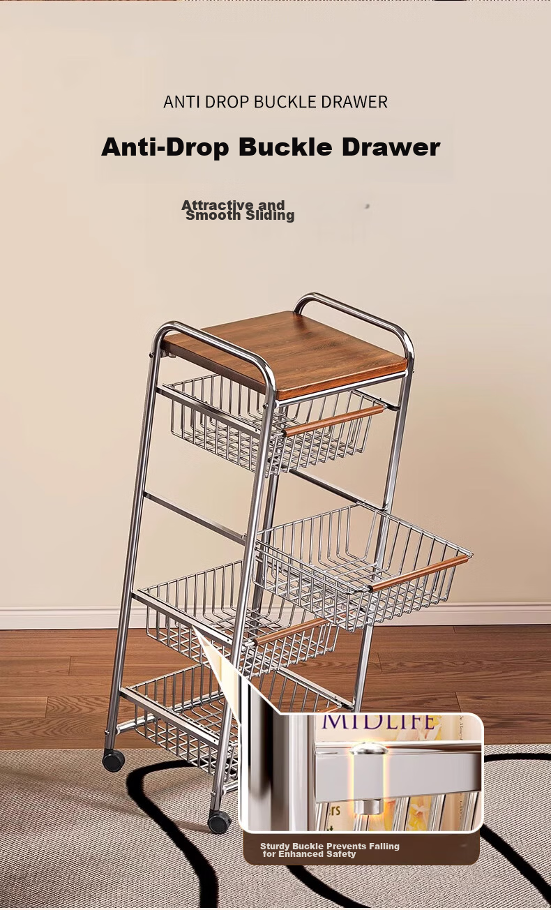 Zhuobo Kitchen Floor Storage Rack Multi-Layer Living Room Snack Shelf BH18 Four-Tier Six-Basket with Crystal Wheels 5