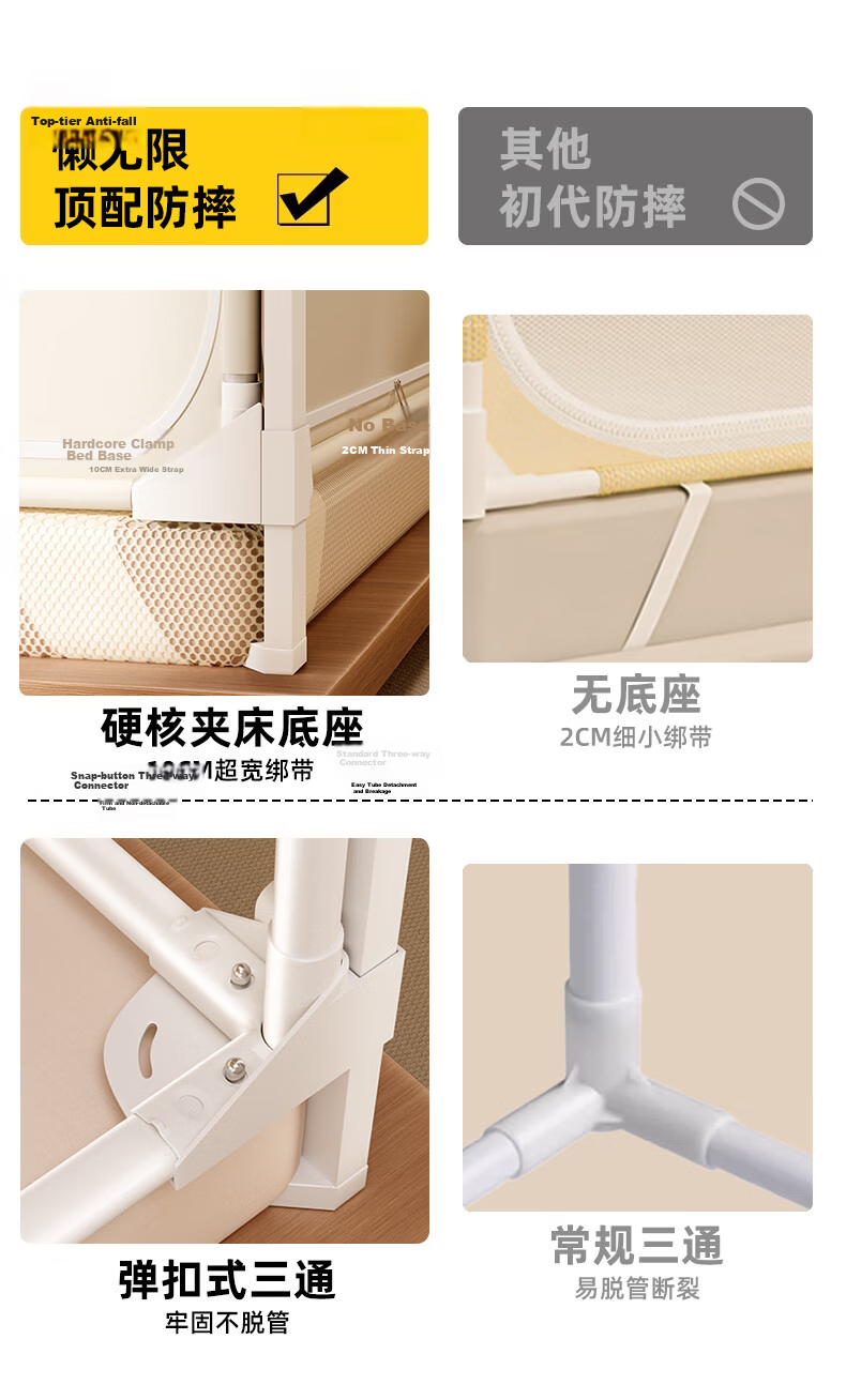 Lazy Infinity [Stable Tent Pro5] Home Baby Anti-Fall Playpen Mosquito Net Frame 1.8*2m [Flat Tube Adjustable Base] 10