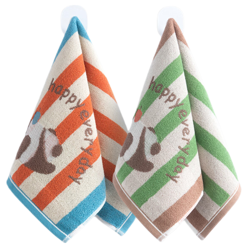 Grace A-Class Children's Cotton Face Towels Bear Striped Super Absorbent Orange + Green Set of 2 Sports Towels