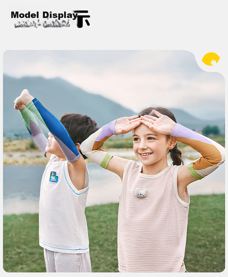 Lemonkid Kids UV Protection Arm Sleeves Thin Summer Ice Sleeves for Boys and Girls - Floating Green Purple 15