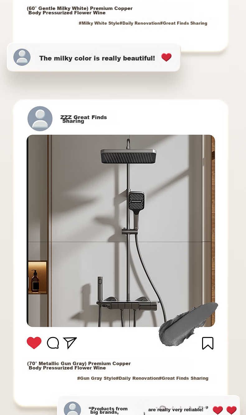 HUIDA HE662 Complete Shower Set Bathroom Shower Faucet High-Pressure Brass Shower Head Home Use Milk White 31