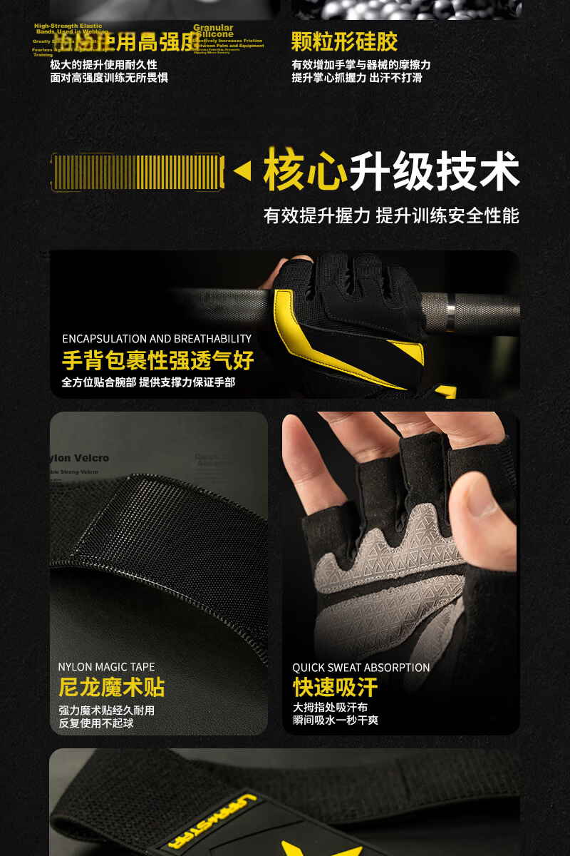 LARASTAR Peak Fitness Gloves Wrist Guard for Pull-Ups, Bench Press, Deadlifts, Anti-Slip, Callus Prevention, Advanced Model Yellow M 3