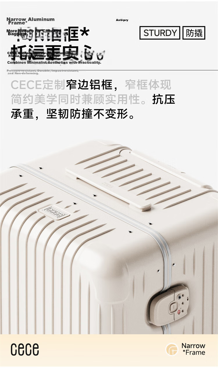 CECE Large Capacity Thickened Aluminum Frame Suitcase for Women, Travel Luggage with Trolley, Password Lock, Leather Case, Ice Blue, 30 Inch 9
