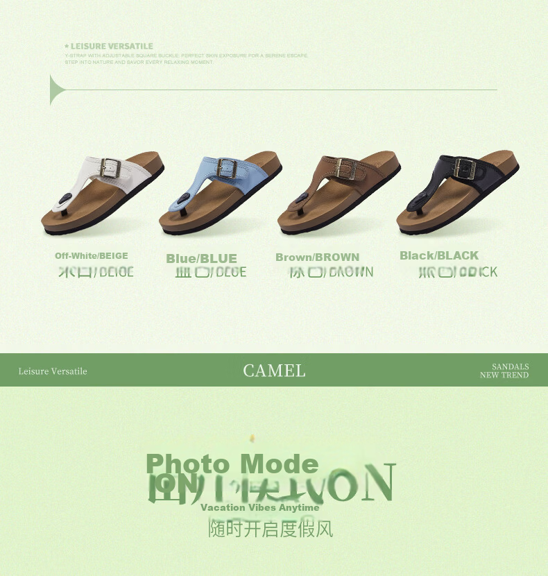 CAMEL Women's Beach Sandals Simple Casual Toe-Post Buckle Birkenstock Style L26M504036 Off-White 37 4