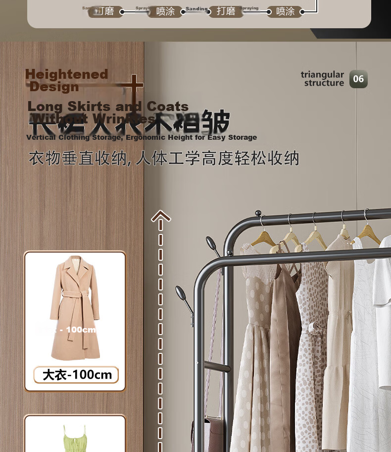 Xiangzhubian Double-Layer Double-Net Floor Standing Coat Rack Clothes Hanger for Dormitory Bedroom Balcony Storage Rack 12